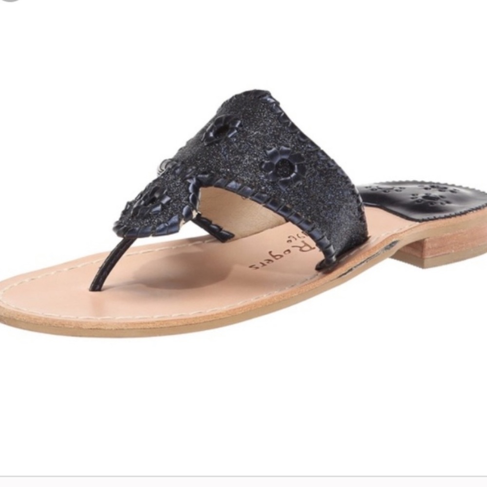 Jack Rogers Black Glitter Miller Thong Sandals